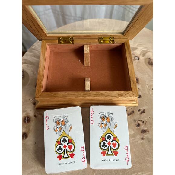 Vintage Wooden Card Box w/ 1907 Peugeot Decks • Retro Game Night Decor - Picture 3 of 5